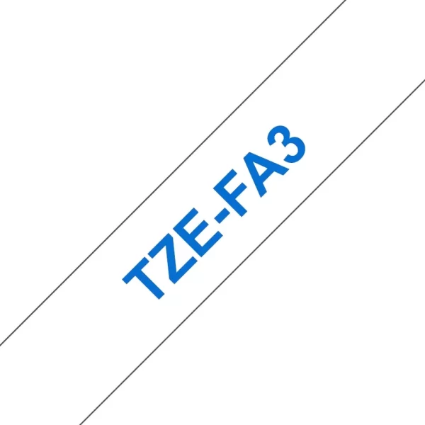 Fita de Etiqueta Têxtil Genérica Brother TZeFA3 - Texto azul sobre fundo branco - Largura 12mm x 3 metros