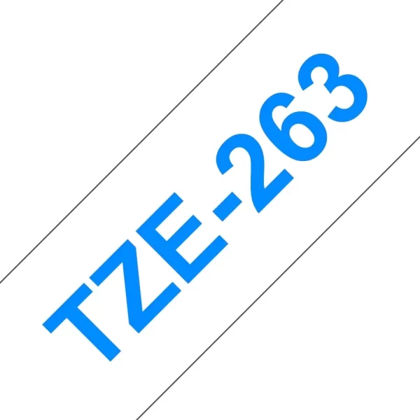 Brother TZe263 Fita Laminada Genérica para Etiquetas - Texto azul sobre fundo branco - Largura 36mm x 8 metros