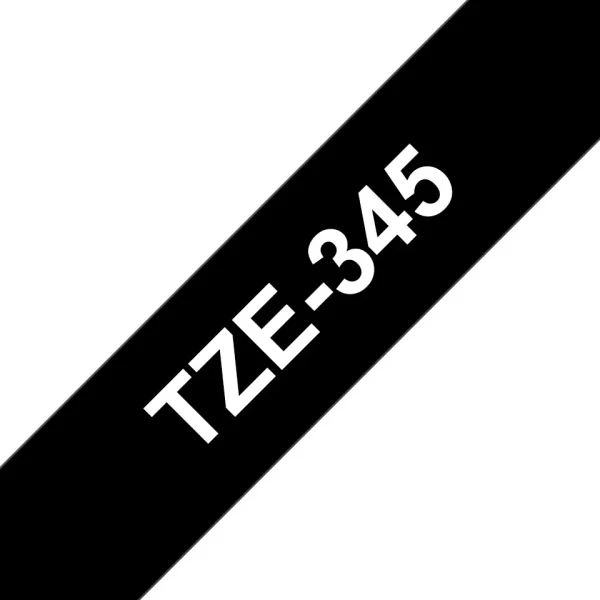 Fita de Etiqueta Laminada Genérica Brother TZe345 - Texto branco sobre fundo preto - Largura 18 mm x 8 metros