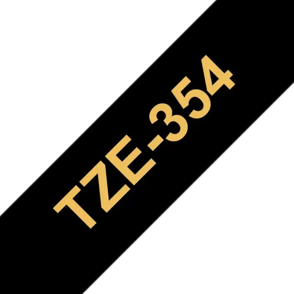 Brother TZe354 Genérico Fita Laminada para Etiquetas - Texto dourado sobre fundo preto - Largura 24mm x 8 metros