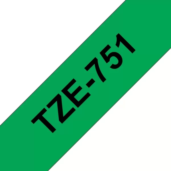 Brother TZe751 Fita Laminada Genérica para Etiquetas - Texto preto sobre fundo verde - Largura 24 mm x 8 metros