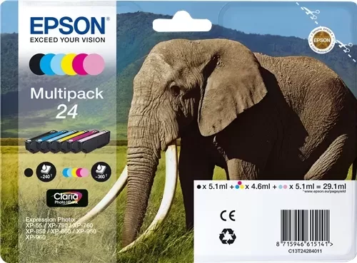 Pacote com 6 cartuchos de tinta originais Epson T2428 (24) - C13T24284011