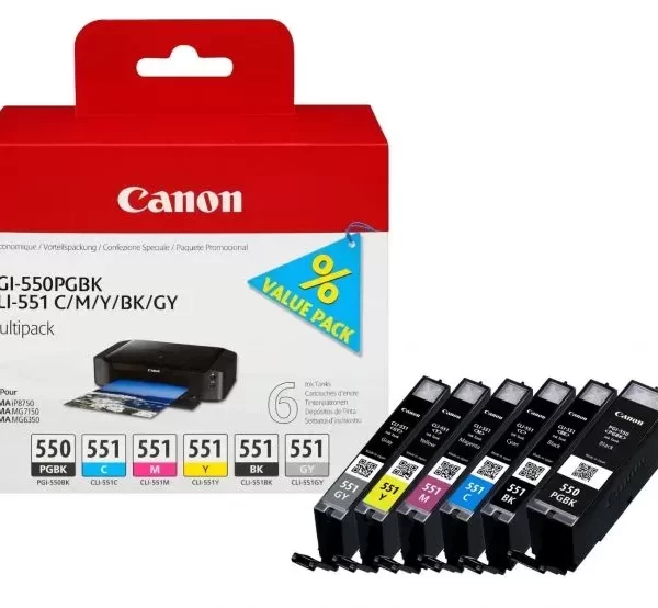 Canon PGI550/CLI551 Pack de 6 Cartuchos de Tinta Originales - 6496B005