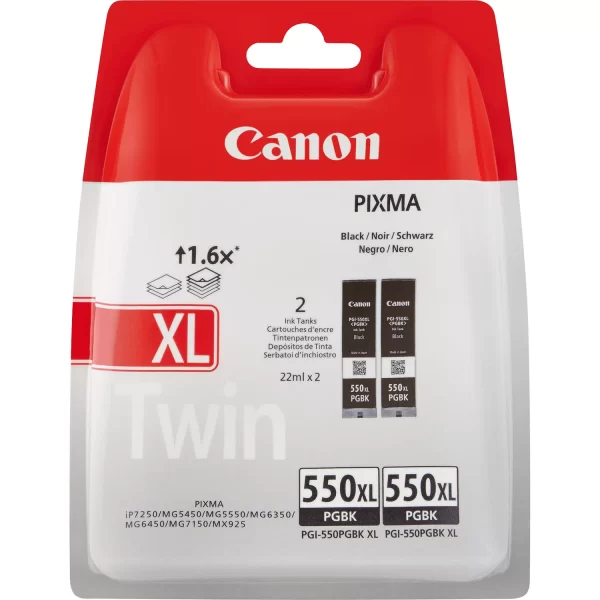 Canon PGI550XL Preto Pack de 2 Cartuchos de Tinta Pigmentada Originales - 6431B005