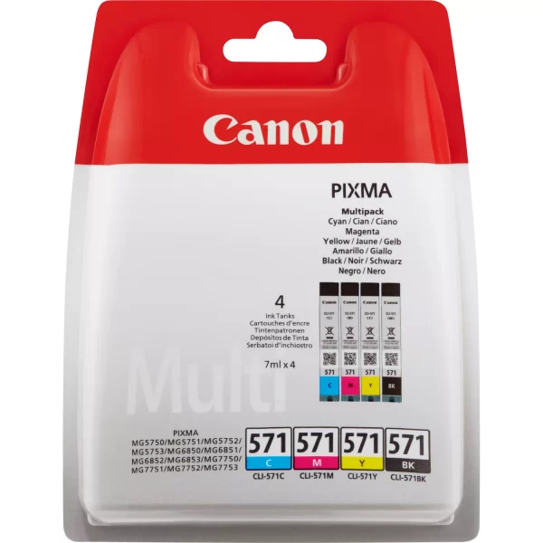 Pacote de 4 cartuchos de tinta originais Canon CLI571 - 0386C005