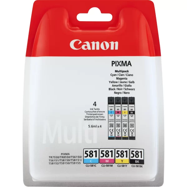 Pacote de 4 cartuchos de tinta originais Canon CLI581 - 2103C004