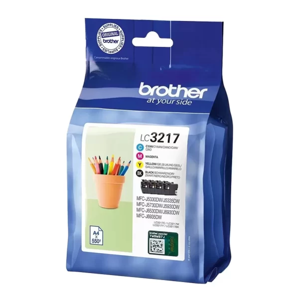 Pacote com 4 cartuchos de tinta originais Brother LC3217 - LC3217VAL