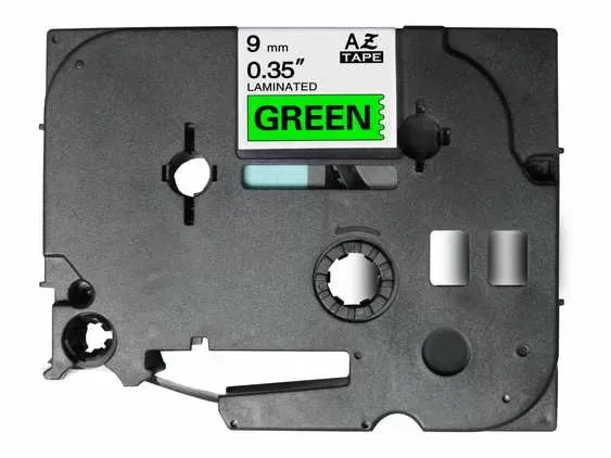 Fita de Etiqueta Laminada Genérica Brother TZe721 - Texto em preto sobre fundo verde - Largura 9 mm x 8 metros