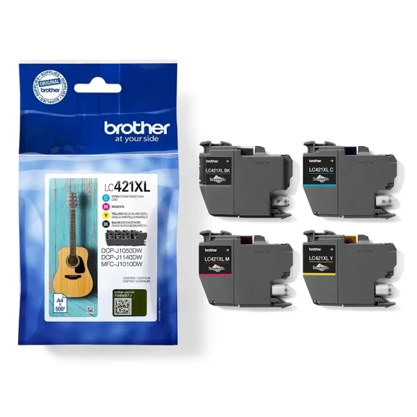 Pacote com 4 cartuchos de tinta originais Brother LC421XL - LC421XLVAL
