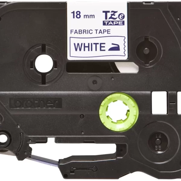 Fita de Etiqueta Têxtil Original Brother TZeFA4 - Texto azul sobre fundo branco - Largura 18mm x 3 metros