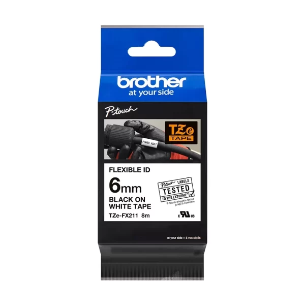 Brother TZeFX211 Original Fita Laminada Flexível para Etiquetas - Texto em preto sobre fundo branco - 6mm de largura x 8 metros
