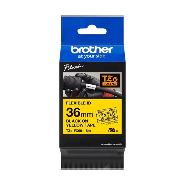 Brother TZeFX661 Original Fita Laminada Flexível para Etiquetas - Texto preto sobre fundo amarelo - Largura 36mm x 8 metros