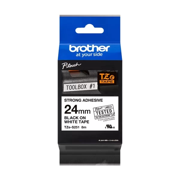 Brother TZeS251 Fita Laminada Super Adesiva Original para Etiquetas - Texto preto sobre fundo branco - Largura 24mm x 8 metros