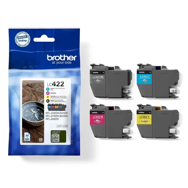 Pacote com 4 cartuchos de tinta originais Brother LC422 - LC422VAL