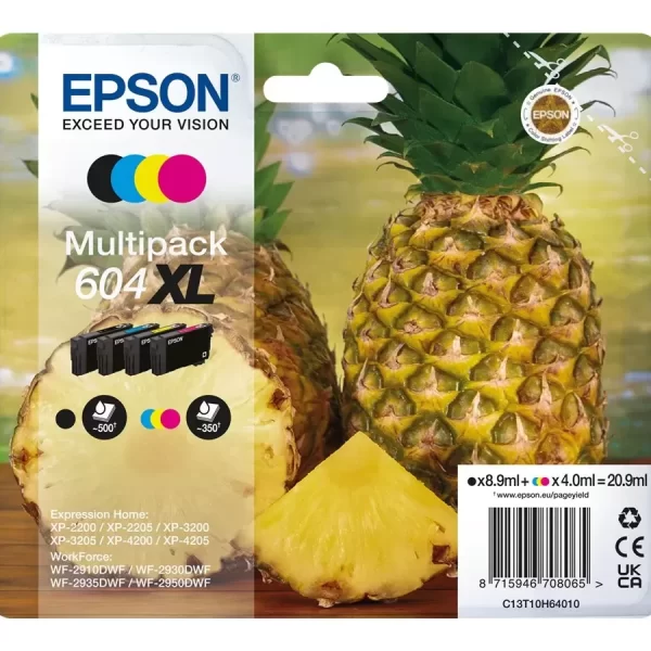 Pacote de 4 cartuchos de tinta originais Epson 604XL - C13T10H64010