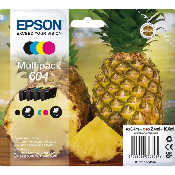 Pacote com 4 cartuchos de tinta originais Epson 604 - C13T10G64010