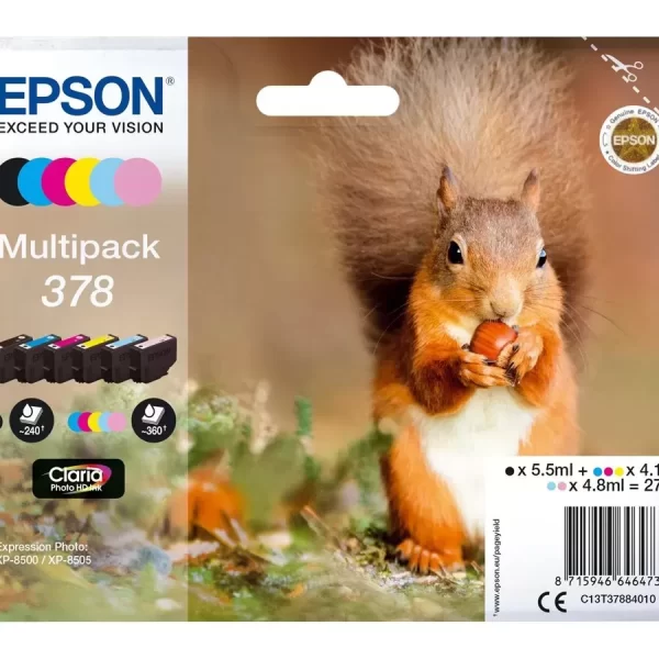 Pacote com 6 cartuchos de tinta originais Epson 378 - C13T37884010