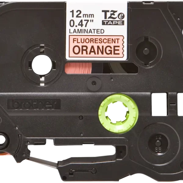 Fita Laminada Fluorescente Original Brother TZeB31 - Texto Preto sobre Fundo Laranja - Largura 12mm x 5 Metros