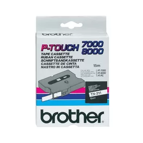 Fita Laminada Original Brother TX211 - Texto Preto sobre Fundo Branco - Largura 6mm x 15 Metros