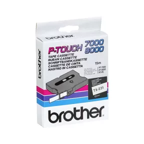 Fita Laminada Original Brother TX231 - Texto Preto sobre Fundo Branco - Largura 12mm x 15 Metros