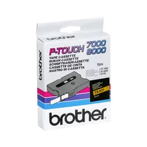 Fita Laminada Original Brother TX611 - Texto Preto sobre Fundo Amarelo - Largura 6mm x 15 Metros