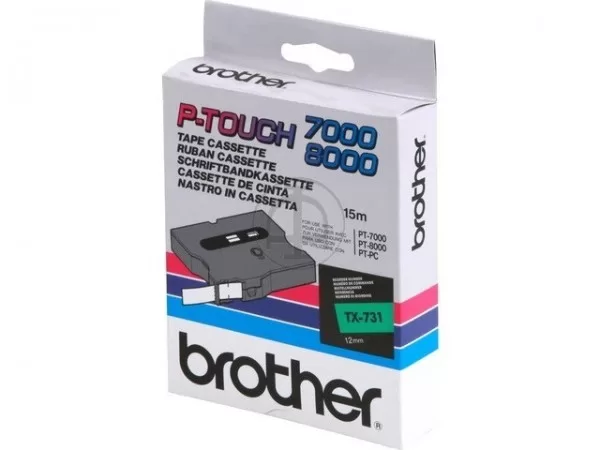 Fita Laminada Original Brother TX731 - Texto Preto sobre Fundo Verde - Largura 12mm x 15 Metros