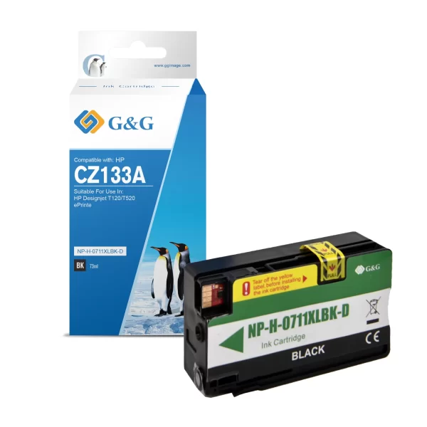 G&G HP 711XL Cartucho de tinta de pigmento genérico preto - Substitui CZ133A/CZ129A