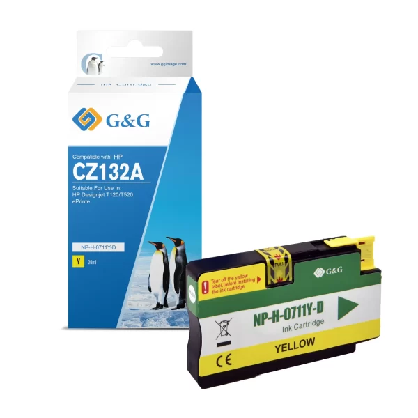 Cartucho de tinta amarelo genérico G&G HP 711 - substitui CZ132A