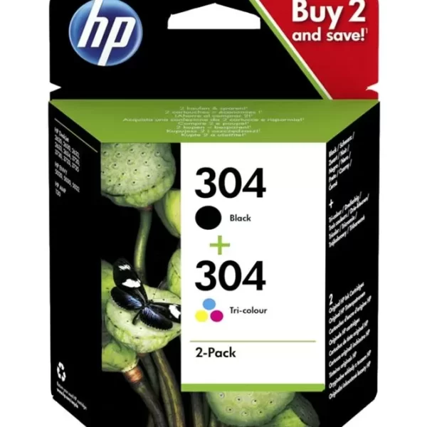 Pacote de 2 cartuchos de tinta originais HP 304 preto + colorido - 3JB05AE