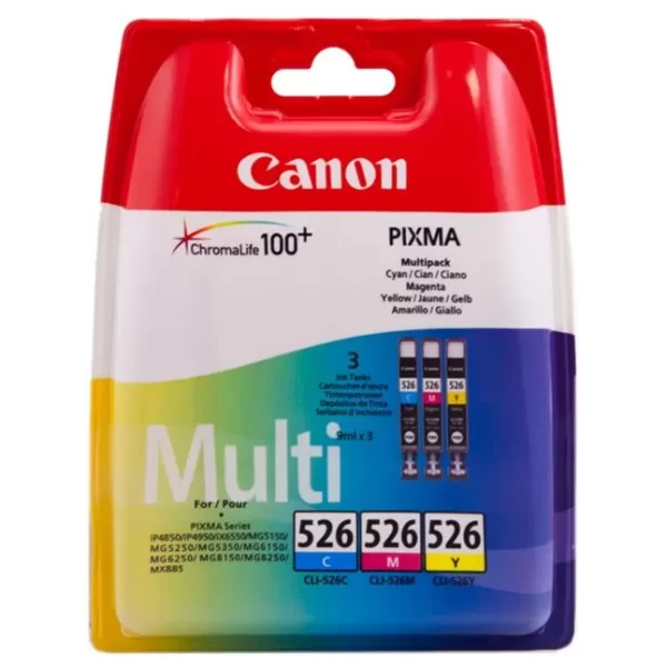 Canon CLI526 Pacote com 3 Cartuchos de Tinta Originais - cyan, Magenta, Amarelo - 4541B009
