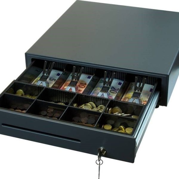 Gaveta de Dinheiro ZONERICH ZQ-330E Metálica Preta 4N/8M 300x360x82